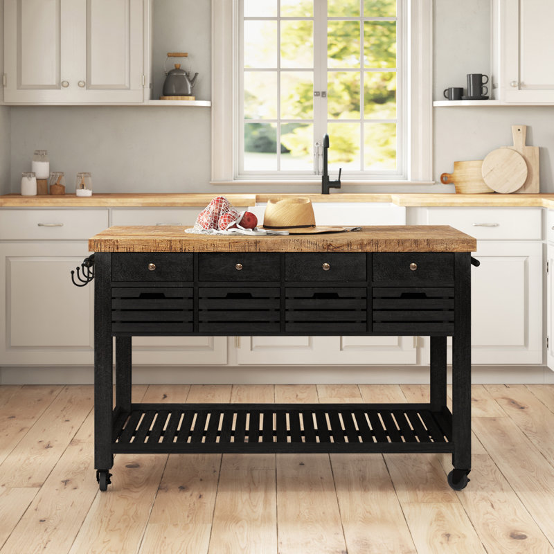Glenwood Solid Wood Kitchen Island, Black