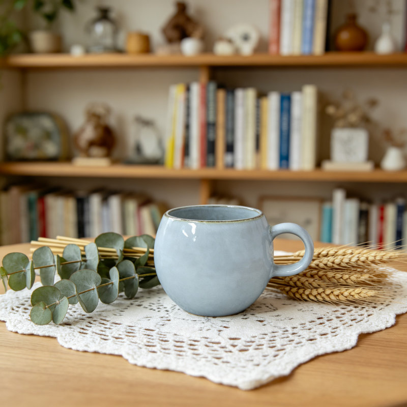 Grande tasse à café en céramique 16 oz, grande tasse à café ronde sans plomb avec poignée, tasse à thé rétro, allant au micro-ondes et au lave-vaisselle (bleu)