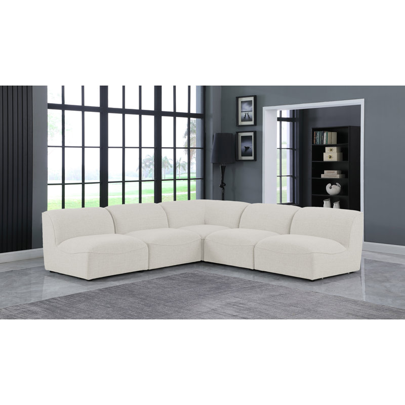 Canapé modulaire réversible Calixtro, Tissu crème texturé en lin