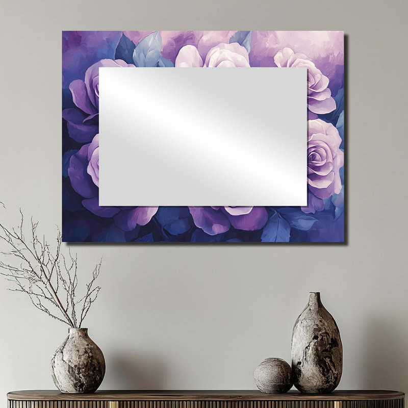 Purple Twilight Glow Of Rose Love Bloom - Roses Accent Wall Mirror - Printed On Metal, 24" x 32"