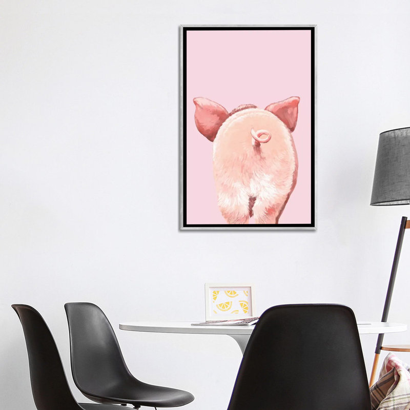 Art de cochon, Toile avec cadre argenté, H 60 po x l 40po x P 1,5 po