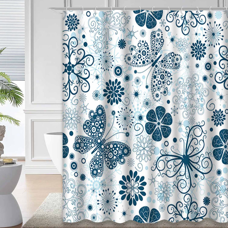 Rideau de douche sans couture à motif floral blanc de Noël avec 12 crochets, L 72 po x l 72 po