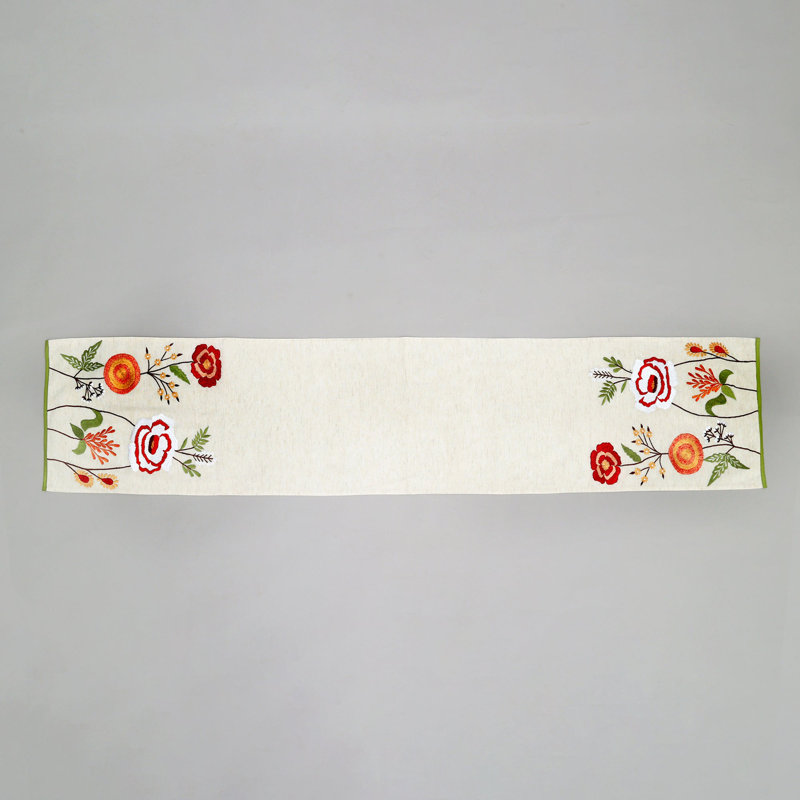 Peony Embroidered Table Runner 72 Inches Long for Dresser Home Dining Table Décor