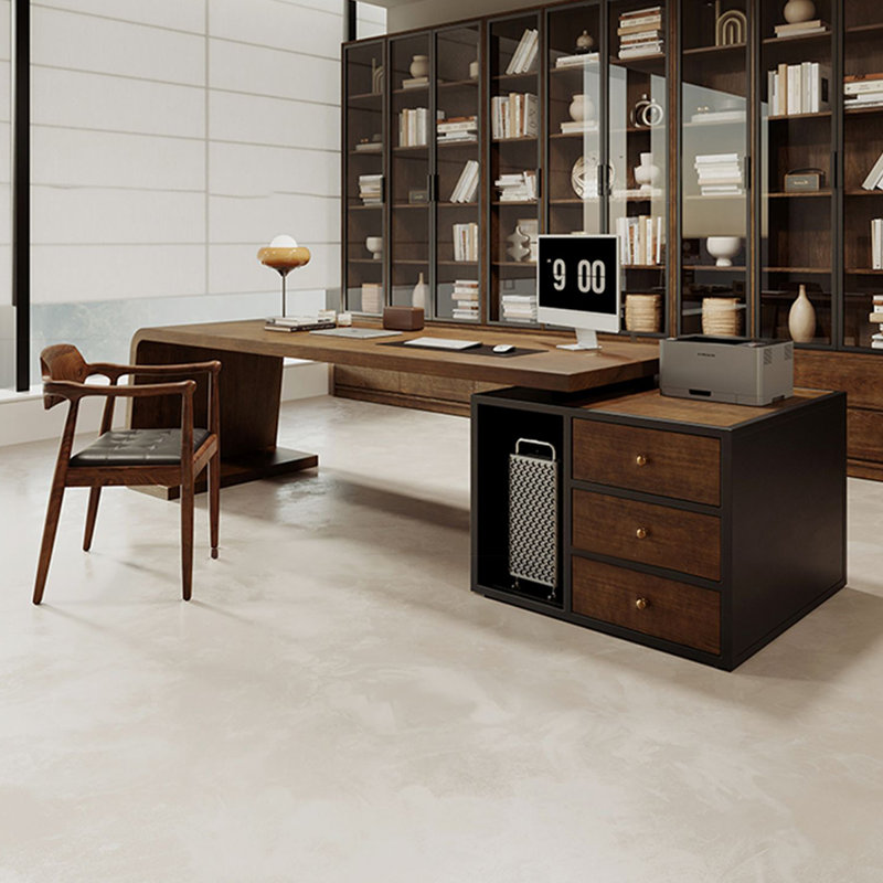 Bureau brun foncé + bois massif rectangulaire noir + bureaux en fer, Retour à droite, H 29,53 po x l 84,65 po x P 31,5 po