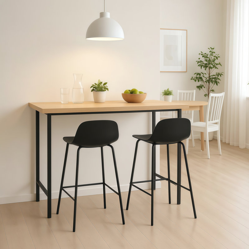 Botyo 26" H Modern Low Back PP Counter Stool with Metal Frame, Black, 2