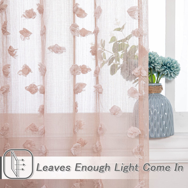 Pom Pom Pink Sheer Curtains For Bedroom Light Filtering Semi-Sheer Curtains Rod Pocket Boho Voile Window Draperies Dusty Pink 52 X 84 Inch 2 Panels