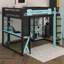 Wood Gaming Loft Bed With Desk & RGB Light, Full Size Loft Bed, Hanging Board, Ladder & Guardrails-1618999607