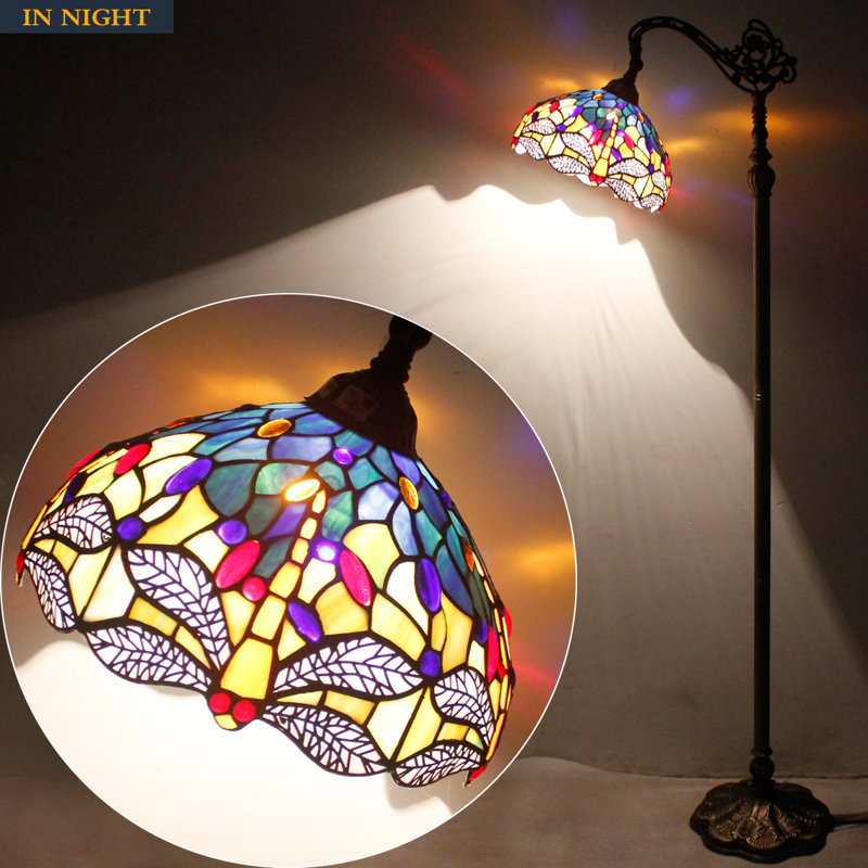 Aionna 64" Blue Stained Glass Adjustable Arc Floor Lamp