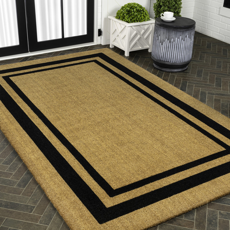 Blaire Modern Classic Double Border Natural/Black Indoor/Outdoor Doormat, 36" W x 60" L