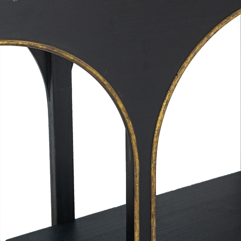 Black Wooden Console Table with Gold Accents and Arched Design for Hallway Living Room Entryway Decor