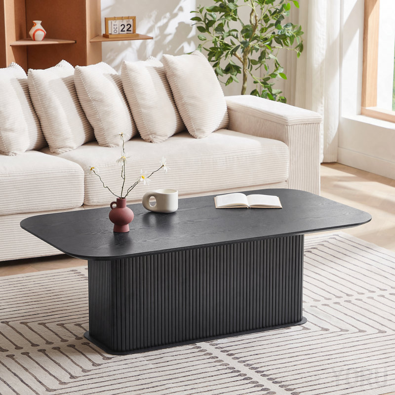 Table basse - plateau en chêne noir, pieds en métal noir - moderne, 17.72" H x 51.18" W x 27.56" D