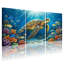 Animaux, tortue de mer, récif de corail, poisson, océan, lumière du soleil, scène sous-marine, ensemble de 3 impressions sur toile-1102186041