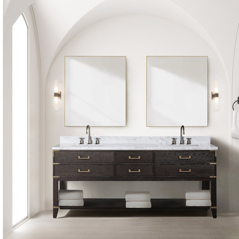 80 po L x P 22 po Meuble-lavabo en chêne brun avec plateau en marbre et scellé pour une utilisation durable à long terme