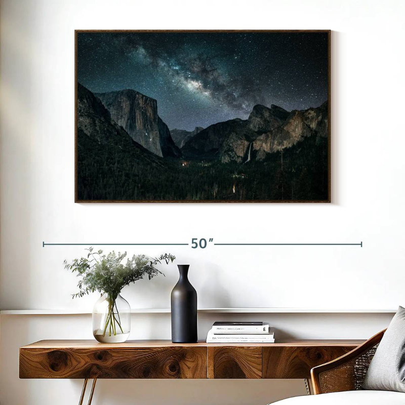 Stargazing At Yosemite, Cadre flottant noyer, 40 po x 27 po