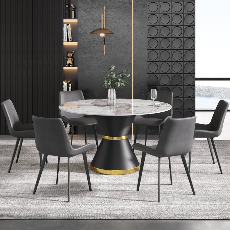 Round Stone Dining Table for Modern Living Room, Home, 29.53" H x 53.15" L x 53.15" W, Chanel