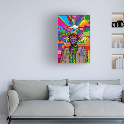 Art mural sur toile tendue - "Abe Lincoln psychedelic", art mural vert Howie pour le salon, la chambre à coucher ou le bureau - 12 x 19