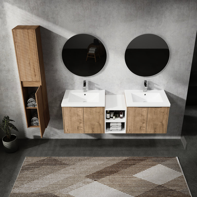 Meuble-lavabo de salle de bain avec lavabo et armoire d'appoint - 60 po, modèle et armoire de luxe, contreplaqué de qualité, grand espace de rangement