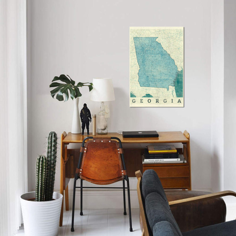 «Georgia Map», impression sur toile, H 18 po x l 12 po x P 1,5 po, Toile tendue, Pas de tapis
