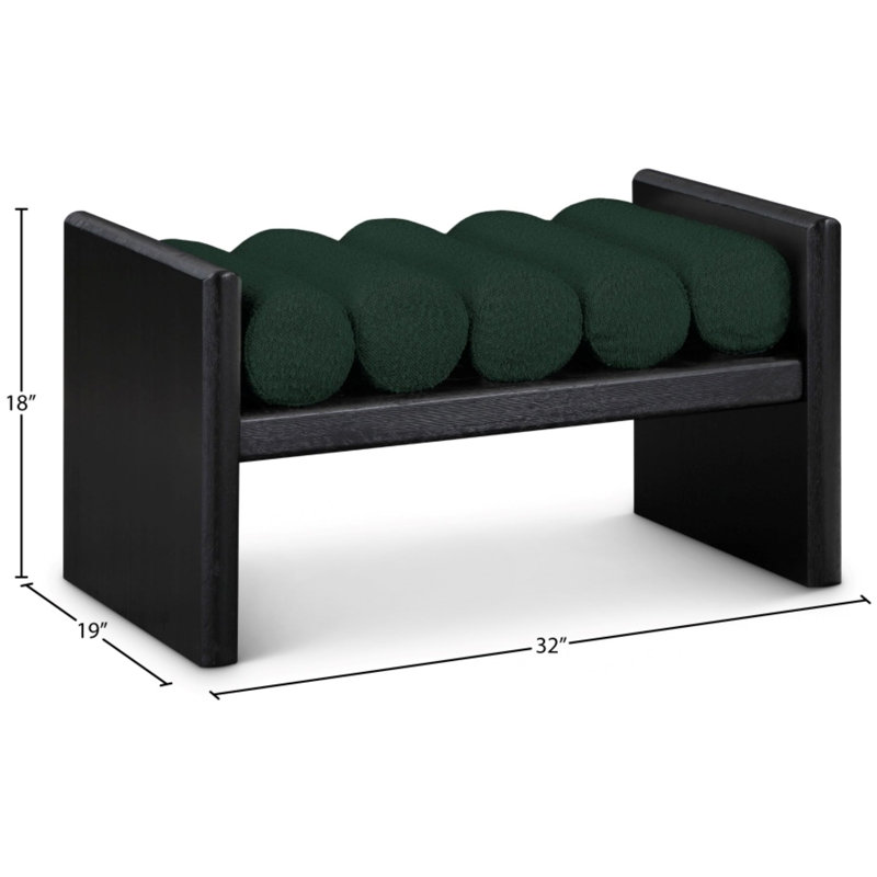Banc en bois Boucle, H 18 po x l 32 po x P 19 po, Tissu vert bouclé / finition noire