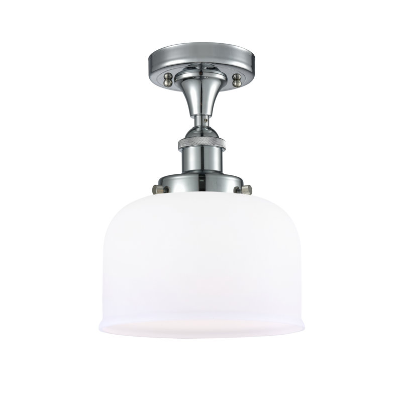 Plafonnier semi-encastré 1 lumière 8 po, Ampoule non incluse, Chrome poli, Blanc mat
