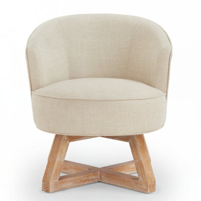Swivel chair with cross-shaped wooden base,Lounge chair with solid wood legs, 360°freely Swivel chair ,  Classic linen Fabric for living room, bedroom, office, dresser -Beige