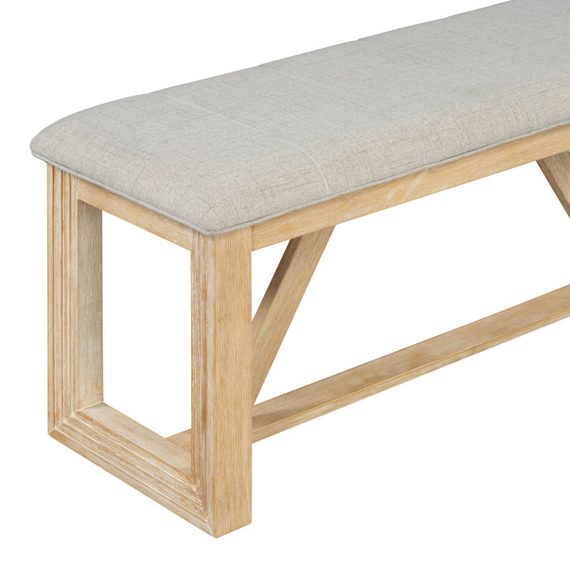 Ensemble de salle à manger rétro, table rectangulaire avec base à tréteaux conçue et chaises et banc rembourrés, Naturel