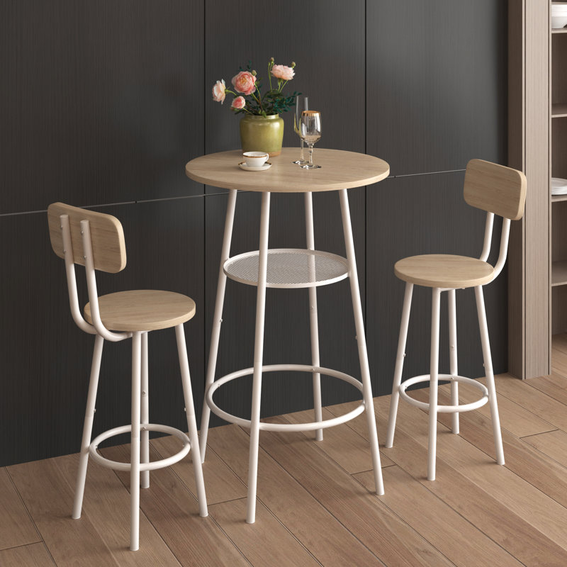 Table de bar, équipée de 2 tabourets de bar, avec dossier et cloison