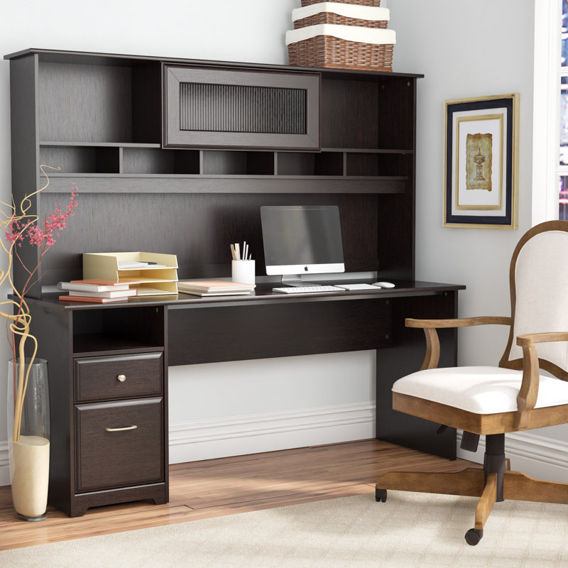 Ozro Computer Desk, Espresso Oak, 66.3" H x 71.69" W x 23.19" D
