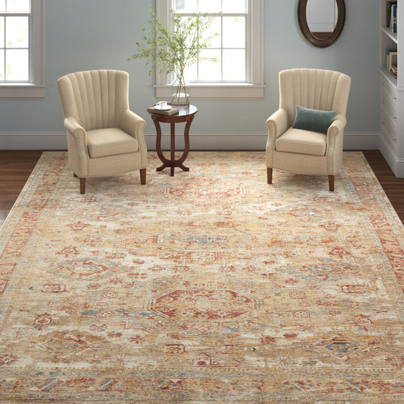 Tapis oriental doré / taupe Brincken, Rectangle 9 pi 3 po x 12 pi 10 po