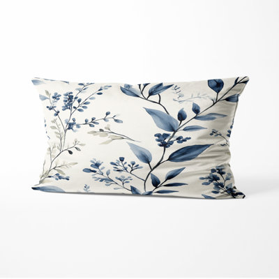 Country Farmhouse Decorative Throw Pillow - Blue Botanical Toile Printed Cushion
