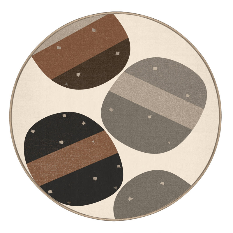 Machine Washable Ottwell Barrel Cactus Minimalist Geometric Shapes Rug in Beige – Beige Binding, 6' Round