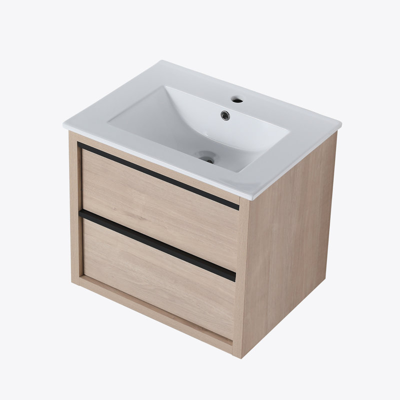 Meuble-lavabo 24 po avec 2 tiroirs à fermeture douce, lavabo en céramique blanche