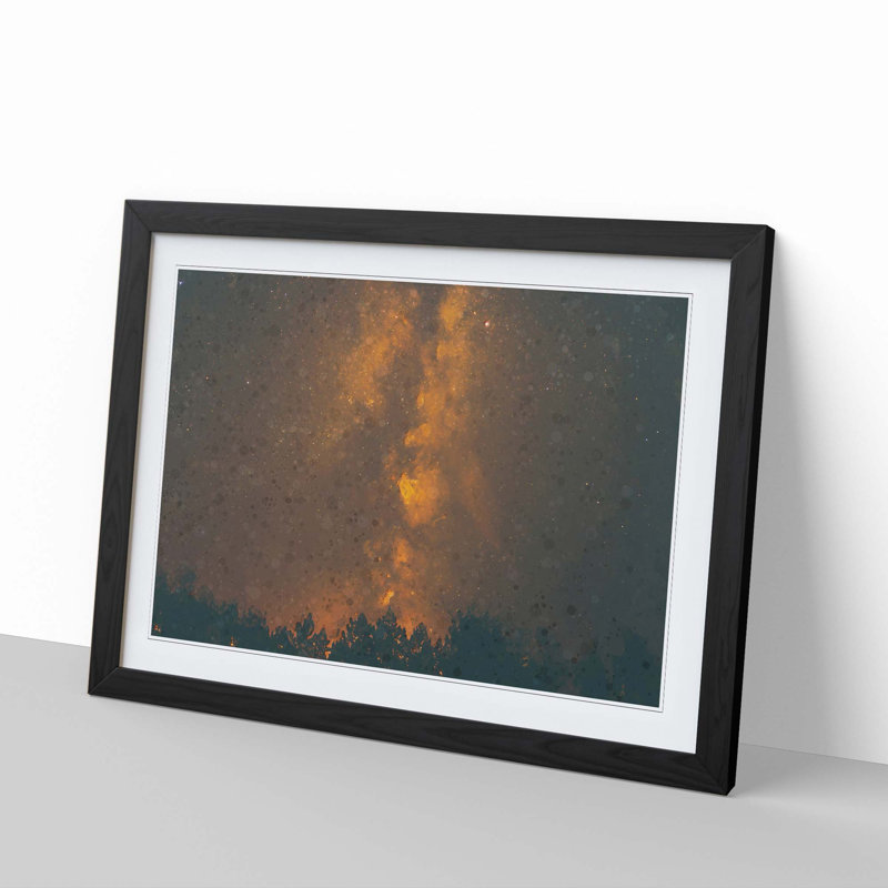 Flaming Stars over the Forest in Abstract - Picture Frame Graphic Art Print, 27cm H x 36cm W x 2cm D, Black Framed