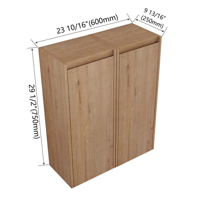 Karavites 12" Single Wall Mounted Required Linen Cabinet with 2 Soft Close Doors, Imitative Oak