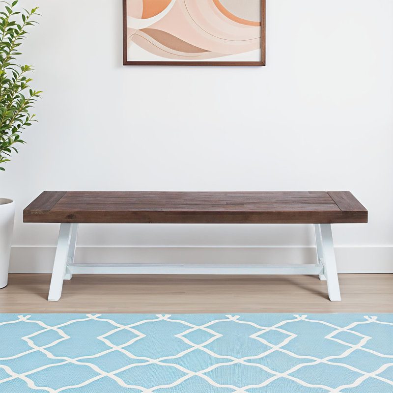 Banc de salle à manger en bois massif et en métal E 17,5 "x l 63" Eules, Métal blanc/brun foncé sablé