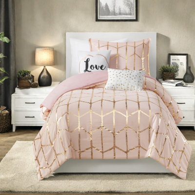 Ensemble de literie 4 pièces contemporain, édredon en microfibre avec coussins décoratifs