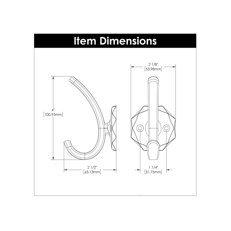 Karat Collection Hook - 4" x 2-1/8 " Matte Black - Contemporary Entryway Hook for Coats, Hats & Bags, Matte Black