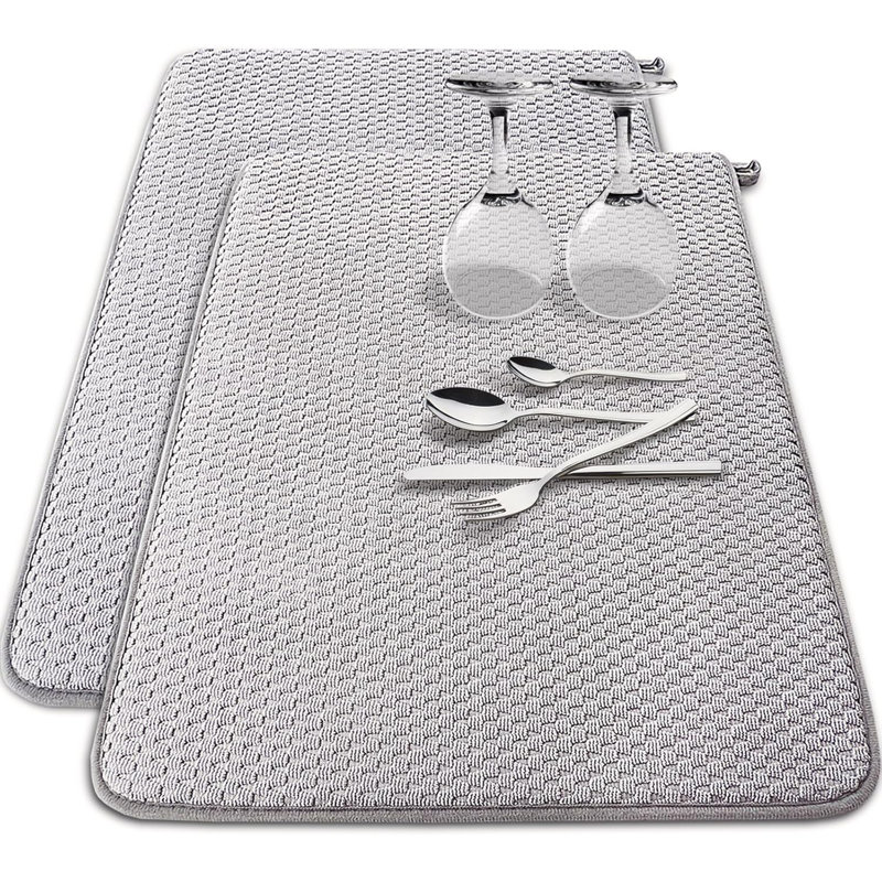 Ensemble de 2 tapis de vaisselle en microfibre, tapis de séchage super absorbant 24 po x 17 po, tapis de vaisselle de grande taille pour comptoir, éviers, égouttoirs, gris