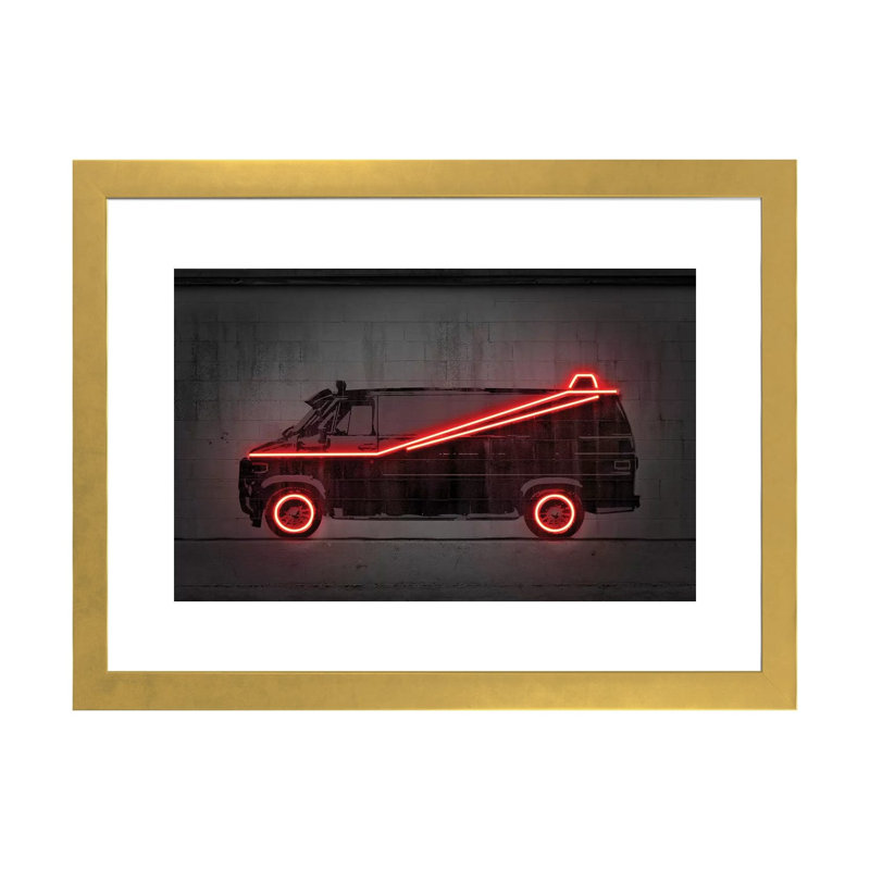 Impression d’art graphique, « Team van » par octave Mielu, Blanc, Papier encadré doré, H 16 po x l 24 po x P 1 po