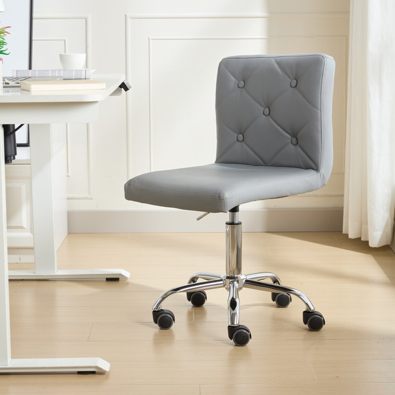 Lavdi Gray Armless Office Desk Chair Modern Tufted Task Chair Faux Leather Upholstered Computer Chair with Adjustable Seat Height