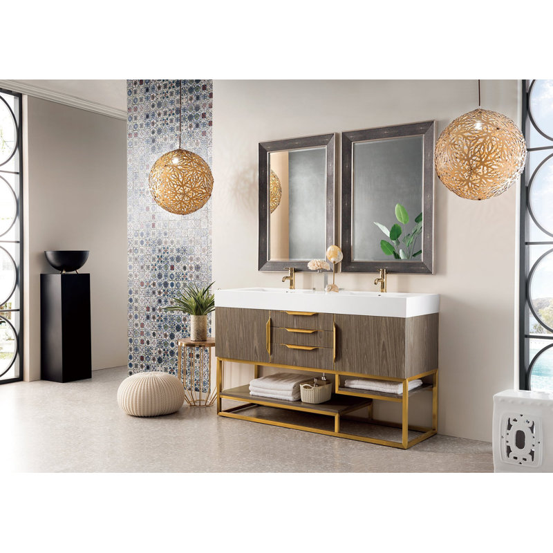 Columbia 59'' W Double Vanity, Latte Oak, Radiant Gold, White