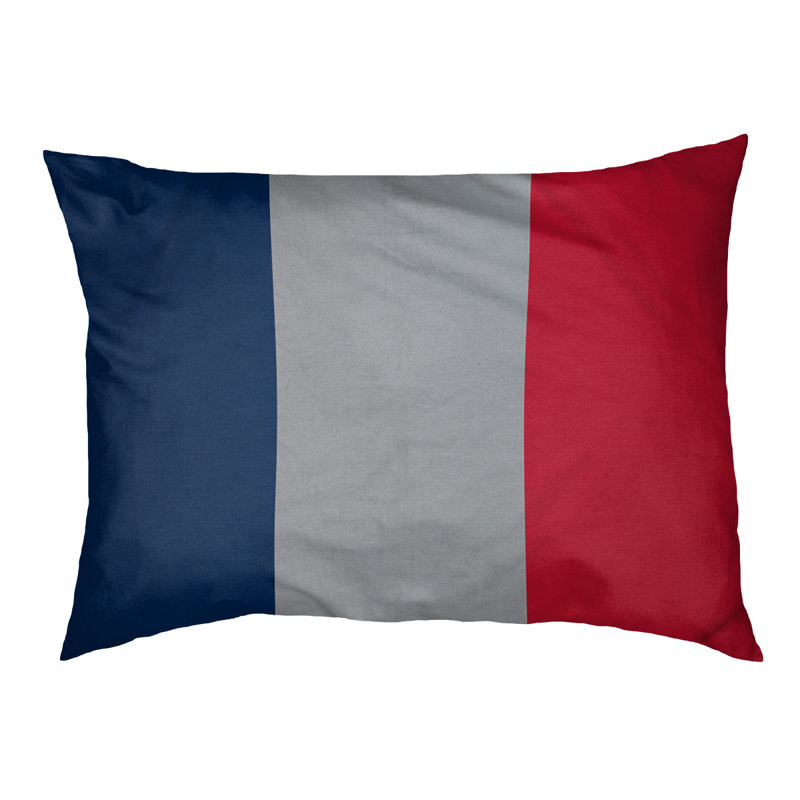 Coussin rectangulaire designer Kansas City, Grand (L 40 po x l 50 po), Bleu / argent mat / rouge