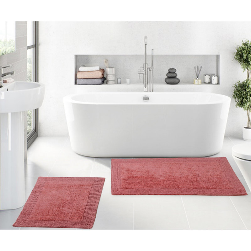 Tapis de bain luxueux 100% coton (ensemble de 2) réversible, Corail, Ensemble de 2 pièces (24 po x 40 po, 17 po x 24 p