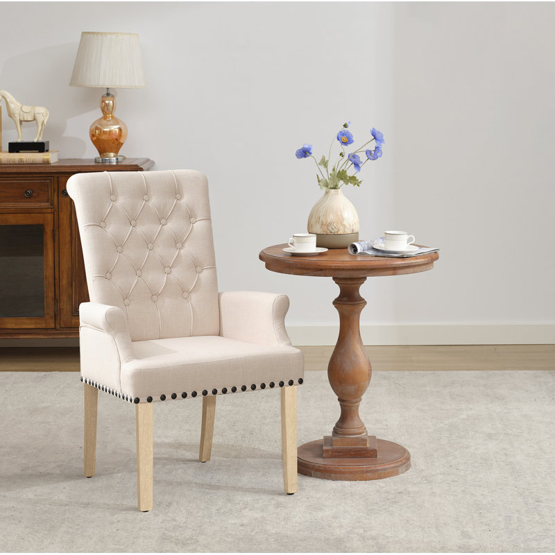Chaise de salle à manger rembourrée avec accoudoirs en tissu Amdad, Tanné, Naturel