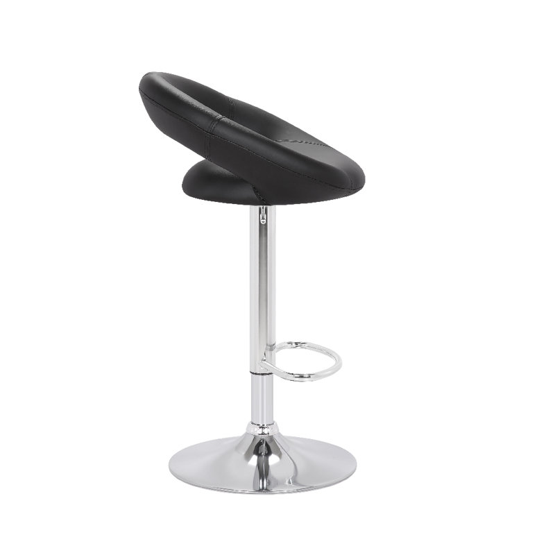 Swivel Adjustable Height Counter Stool, Black, Polished Chrome