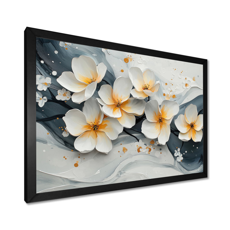 Velours fleur de cerisier noir II - impressions sur toile de fleurs de cerisier, H 30 po x l 40 po, Cadre simple, Noir