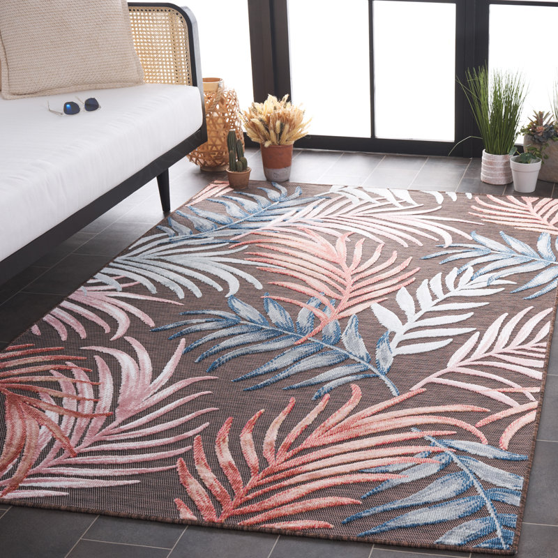 Scituate Floral Brown/Blue/White Indoor / Outdoor Area Indoor/Outdoor Area Rug, Rectangle 5'1" x 7'6"