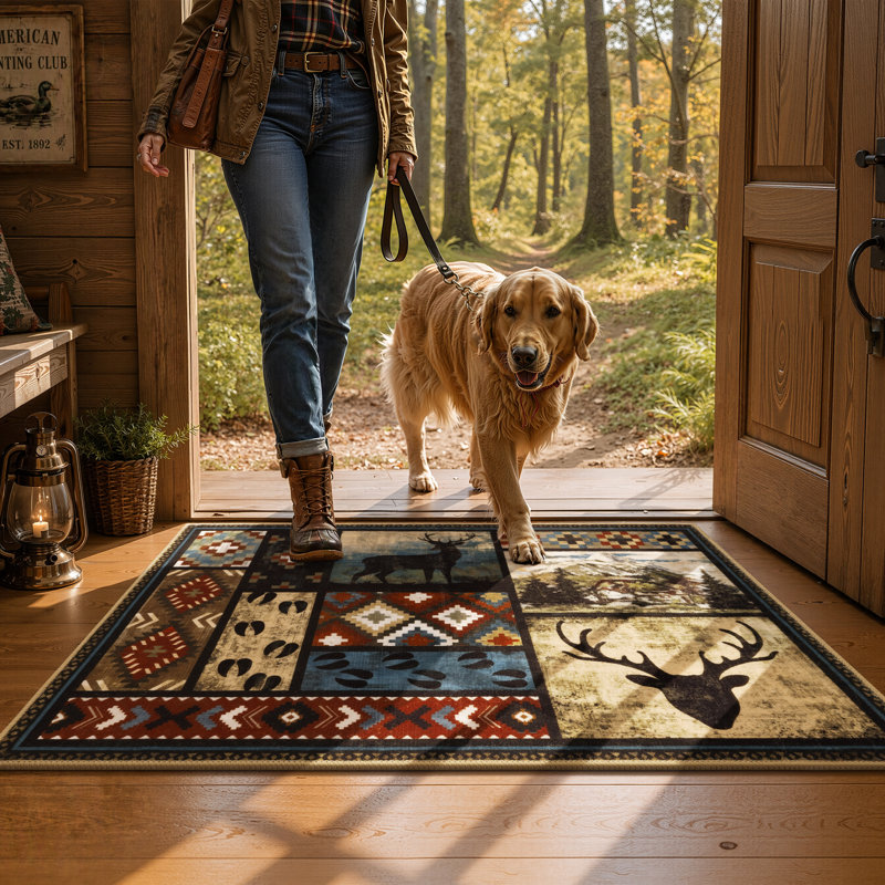 Tapis rustique antidérapant lavable à motif animalier, Rectangle 3' x 5'