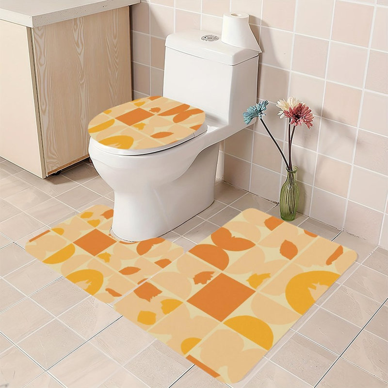 Ensemble de 3 tapis de douche géométriques abstraits en terre cuite pour salle de bain moderne Mid-Century