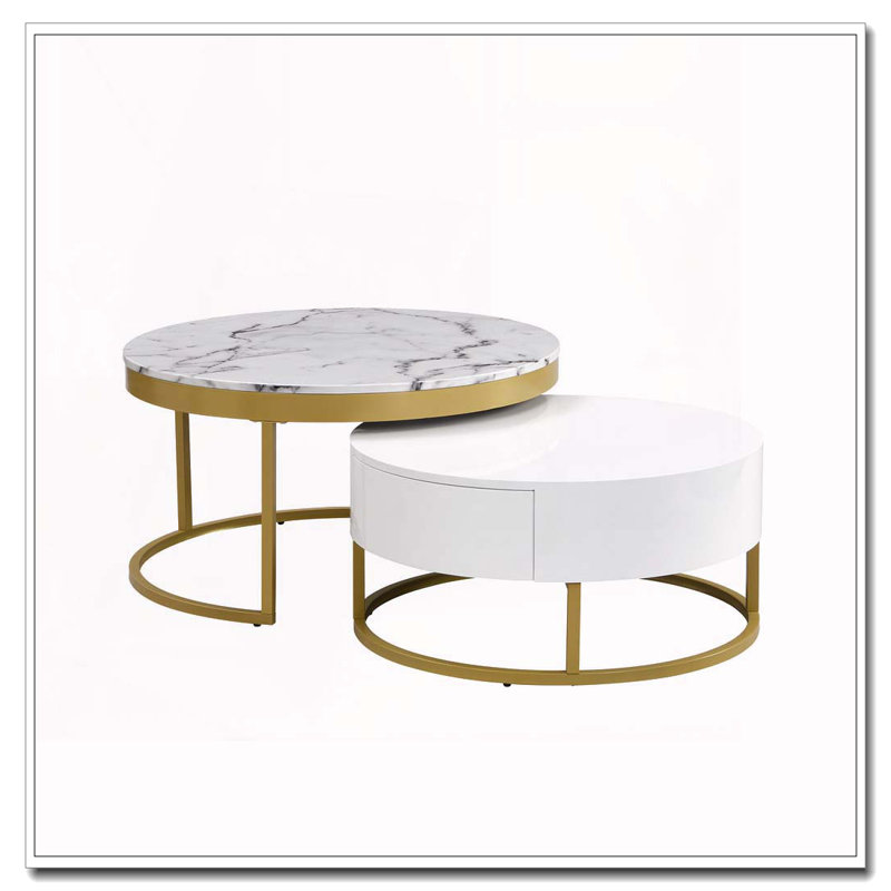 Modern Round Nesting Coffee Table with Drawers